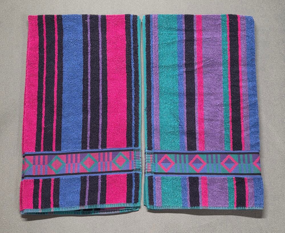 Vintage Fieldcrest Southwest Aztec Set Body Towel 90's Retro Bold